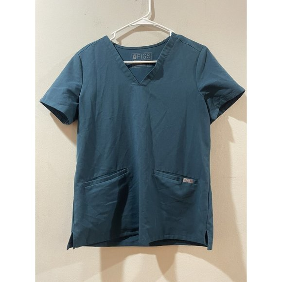 Figs Womens Size Med Teal Stretch Casma V Neck Short Sleeve Scrub Top‎ - Picture 1 of 6